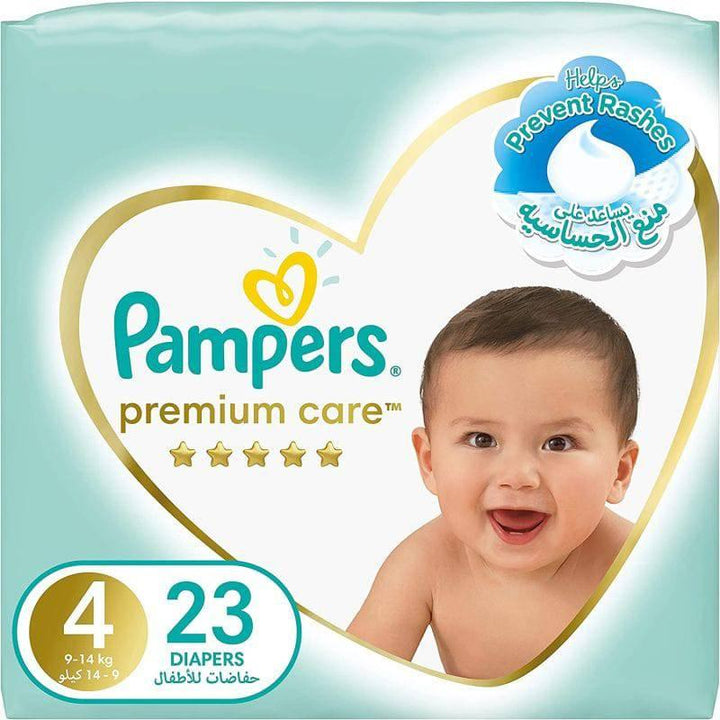 Pampers Baby Diapers Premium Care #4 Size Large, 9-14 KG, 23 Diapers - ZRAFH