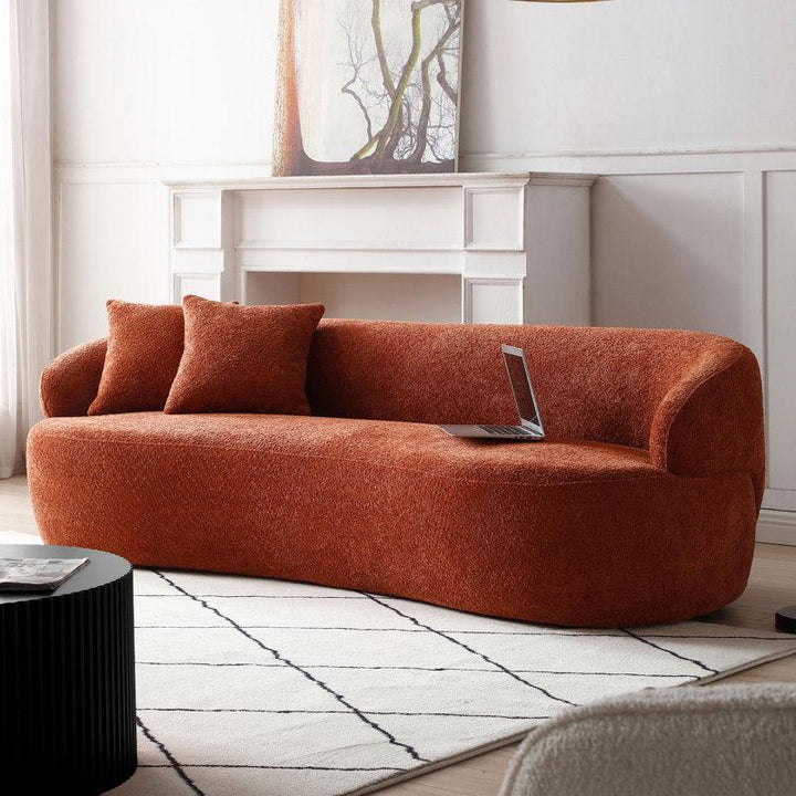 Vibrant Essence: 3-Seater Bouclé Sofa in Lively Orange By Alhome - Zrafh.com - Your Destination for Baby & Mother Needs in Saudi Arabia