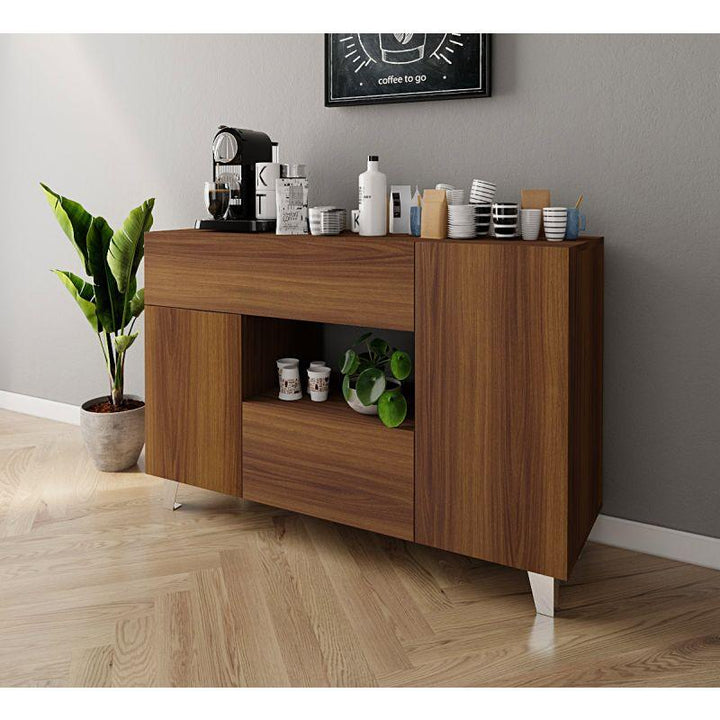 Elegant Brown Coffee Corner with Two Shelves and Two Drawers By Alhome - Zrafh.com - Your Destination for Baby & Mother Needs in Saudi Arabia