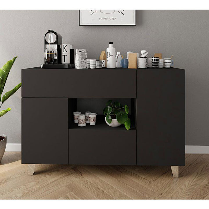 Coffee Corner with Two Shelves and Two Drawers (Black) By Alhome - Zrafh.com - Your Destination for Baby & Mother Needs in Saudi Arabia