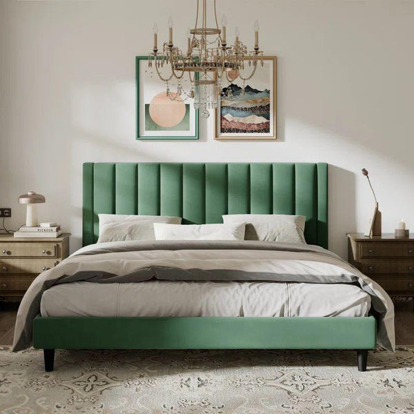 Verdant Oasis: Swedish Wood Velvet Green King Bed By Alhome - Zrafh.com - Your Destination for Baby & Mother Needs in Saudi Arabia