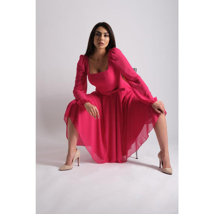 Londonella Women's Short Evening Dress With Long Sleeves & Elegant Waist Belt - 100222 - Zrafh.com - Your Destination for Baby & Mother Needs in Saudi Arabia