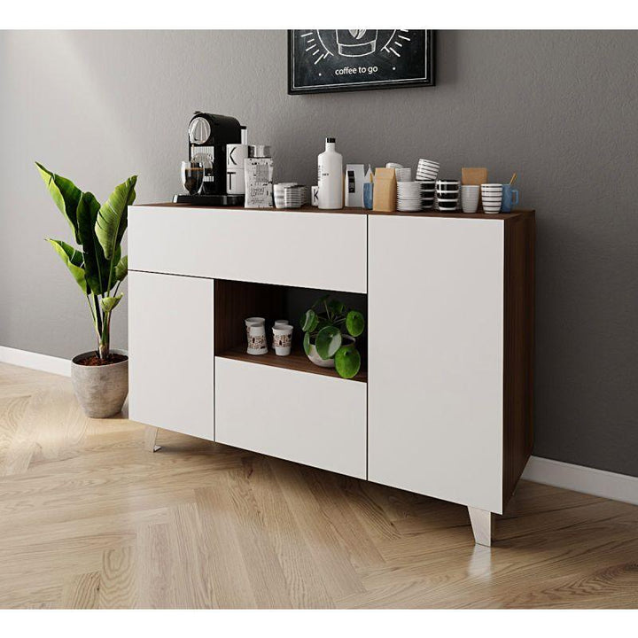 Coffee Corner with Two Shelves and Two Drawers (Brown and White) By Alhome - Zrafh.com - Your Destination for Baby & Mother Needs in Saudi Arabia