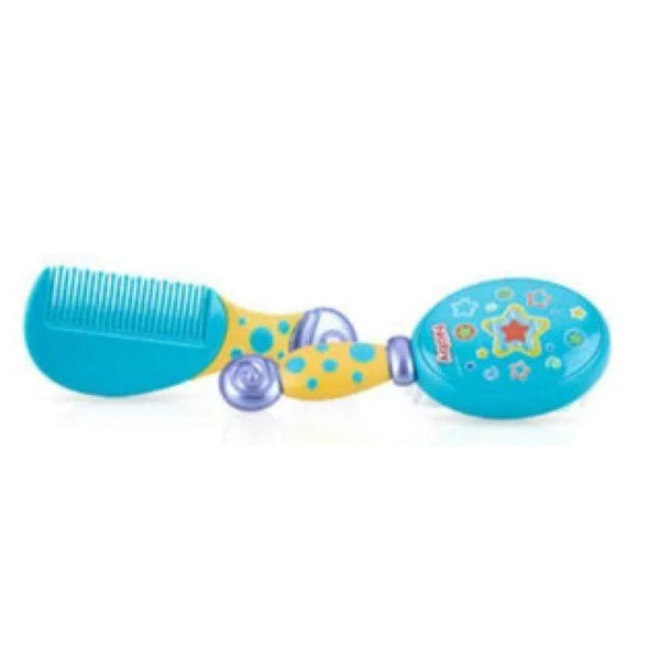 Nuby Printed Comb and Brush Set with TPE and PP Dots on Handle Blue - ZRAFH