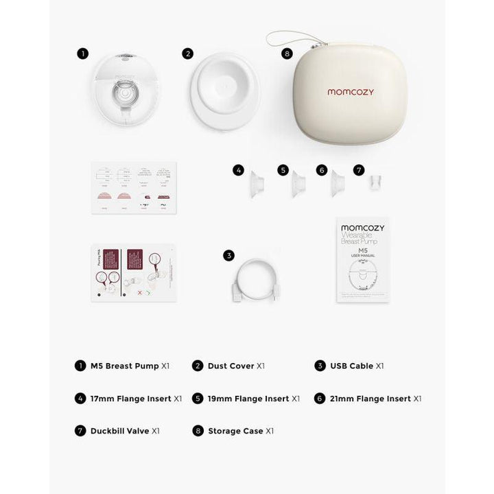 Momcozy M5 White Hands Free Wearable Breast Pump With Manual