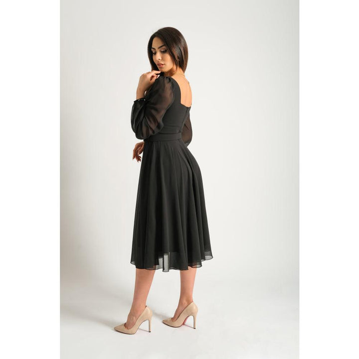 Londonella Women's Short Evening Dress With Long Sleeves & Elegant Waist Belt - 100222 - Zrafh.com - Your Destination for Baby & Mother Needs in Saudi Arabia