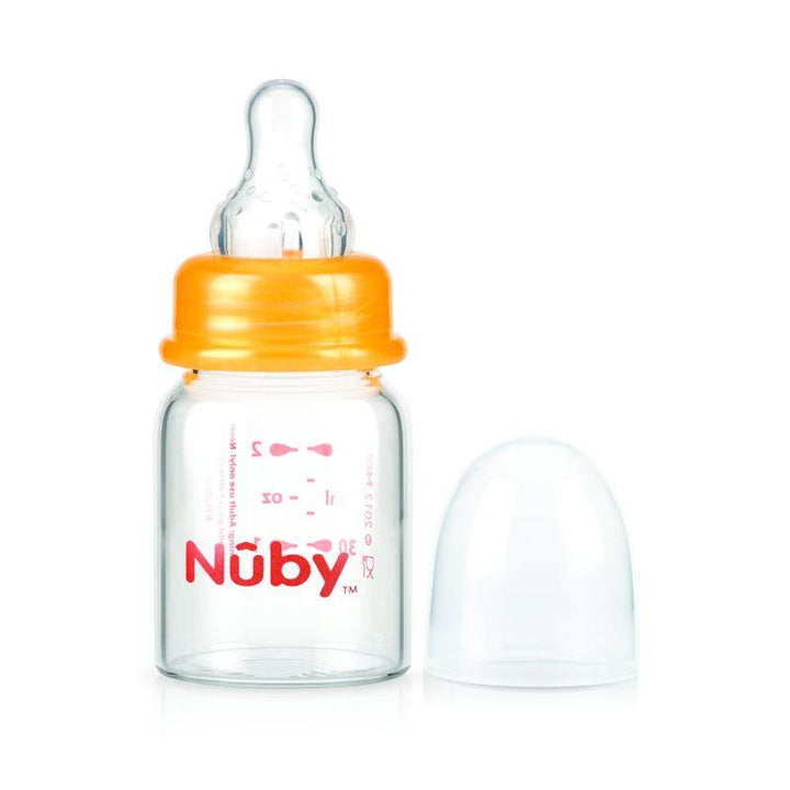 Nuby 120Ml Standard Neck Clear Glass Bottle With Nuby Logo, No Icon Hood & Slow Flow Silicone Nipples. Light Blue - ZRAFH