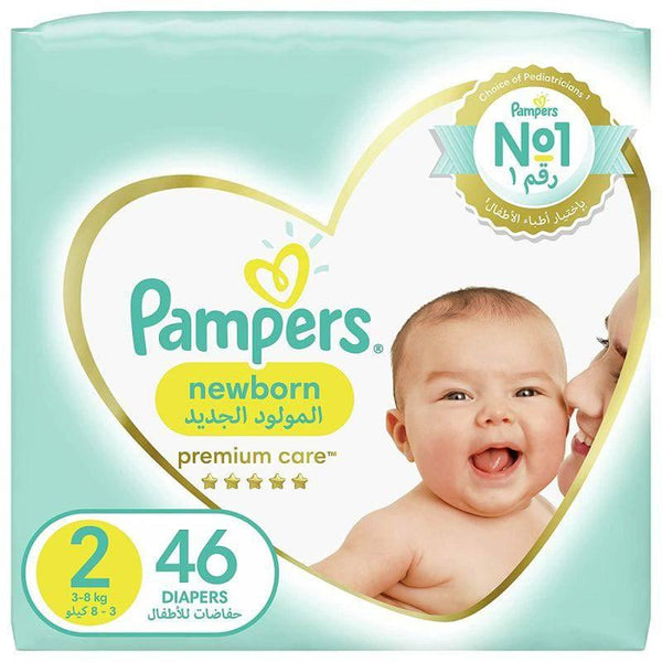 Pampers Baby Diapers Premium Care (2) New Born-3-8 KG, 46 Diapers - ZRAFH