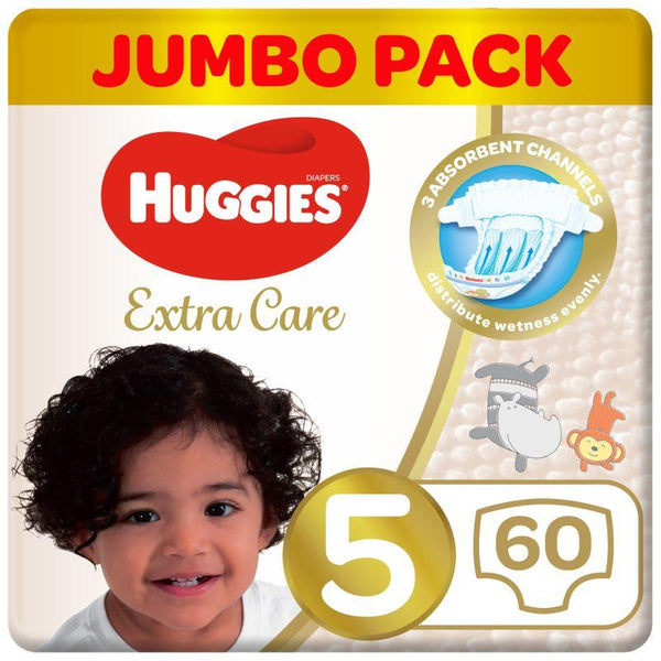 Huggies Extra Care Diapers - Jumbo Pack - Size 5 - 60 Diapers - Zrafh.com - Your Destination for Baby & Mother Needs in Saudi Arabia