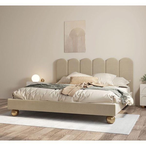 Beige Chanel King Bed (160x200x140) - Timeless Luxury by Alhome - Zrafh.com - Your Destination for Baby & Mother Needs in Saudi Arabia