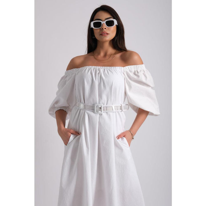 Londonella Women's half Lantern Sleeves Off-shoulder style Long Dress - White - 100199 - Zrafh.com - Your Destination for Baby & Mother Needs in Saudi Arabia