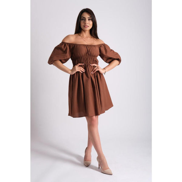 Londonella Women's half Lantern Sleeves Off-shoulder style Dress - Brown - 100202 - Zrafh.com - Your Destination for Baby & Mother Needs in Saudi Arabia