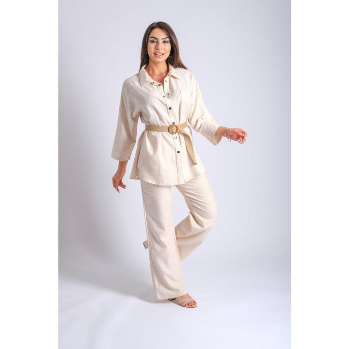 Londonella Women's long-sleeved shirt With Wide Pants Set - Beige - 100211 - Zrafh.com - Your Destination for Baby & Mother Needs in Saudi Arabia