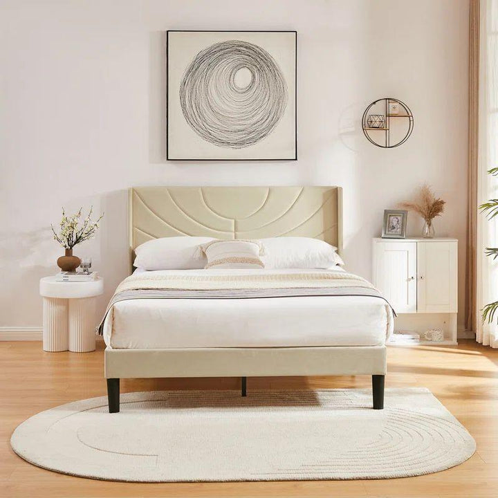 Elegant Tranquility: Swedish Wood Chanel Beige Queen Bed By Alhome - Zrafh.com - Your Destination for Baby & Mother Needs in Saudi Arabia