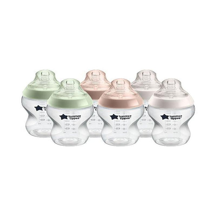 Tommee Tippee Closer to Nature Slow-Flow Baby Bottles with Anti-Colic Valve - Mixed Colors - 6 Pieces - 260 ml - Zrafh.com - Your Destination for Baby & Mother Needs in Saudi Arabia