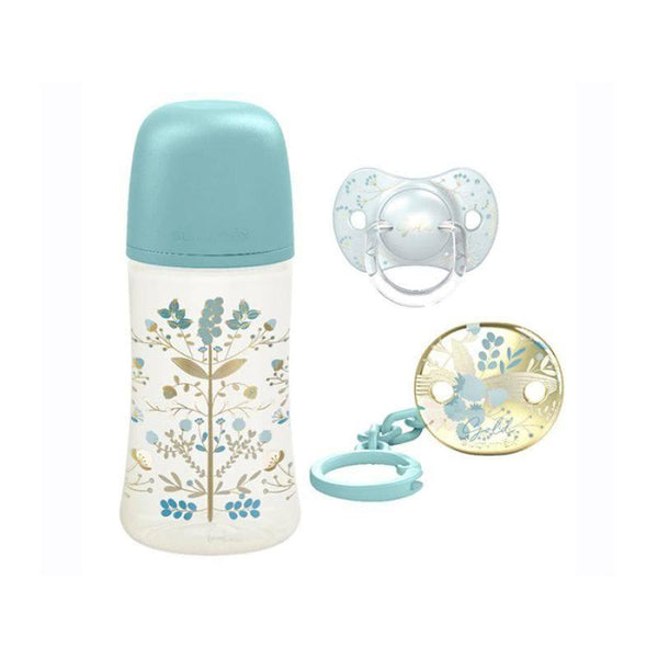 Suavinex Baby Bottle + Soother + Clip Set - 270 ml - 3 Pieces - Blue - ZRAFH
