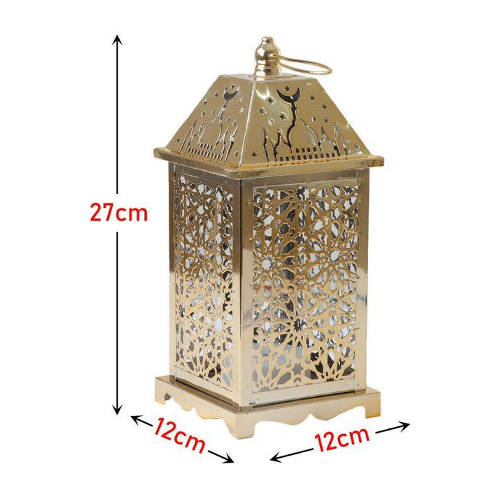 Steel Square Ramadan Lantern With Led Lighting - Gold - 27X12X12 Cm - By Family Ship - 600007816 - Zrafh.com - Your Destination for Baby & Mother Needs in Saudi Arabia