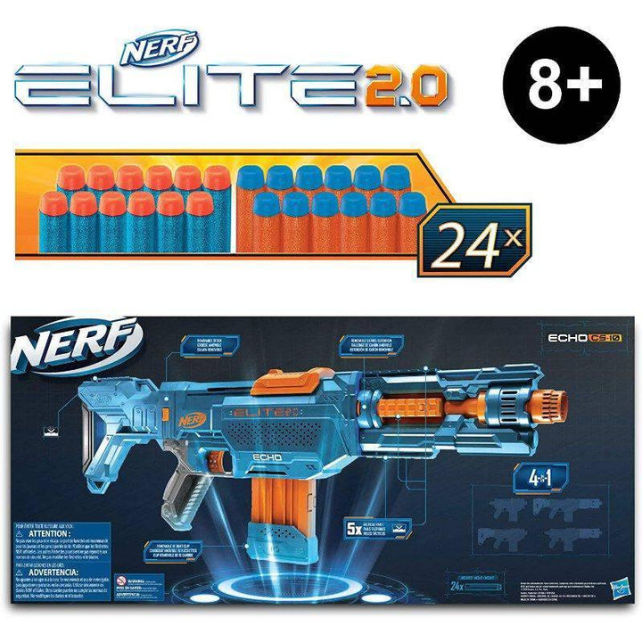 Elite 2.0 Echo CS-10 Blaster 24 Official Darts 10-Dart Clip Removable Stock and Barrel Extension From Nerf Blue And Orange - 27x12.5x2.63 cm - E9533 - ZRAFH