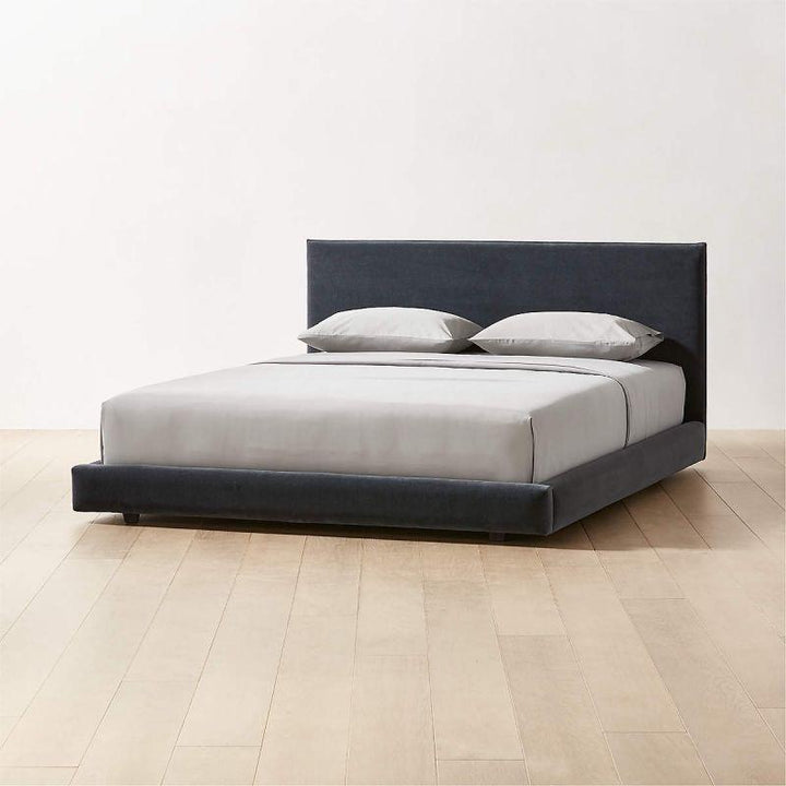 Slate Grey Velvet Bliss: Swedish Wood Super King Bed (200x200x140) by Alhome - Zrafh.com - Your Destination for Baby & Mother Needs in Saudi Arabia