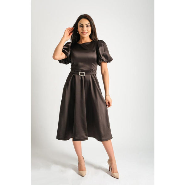 Londonella Women's Short Party Dress with Puff-Shoulders & Elegant Waist Belt- Black - 100224 - Zrafh.com - Your Destination for Baby & Mother Needs in Saudi Arabia