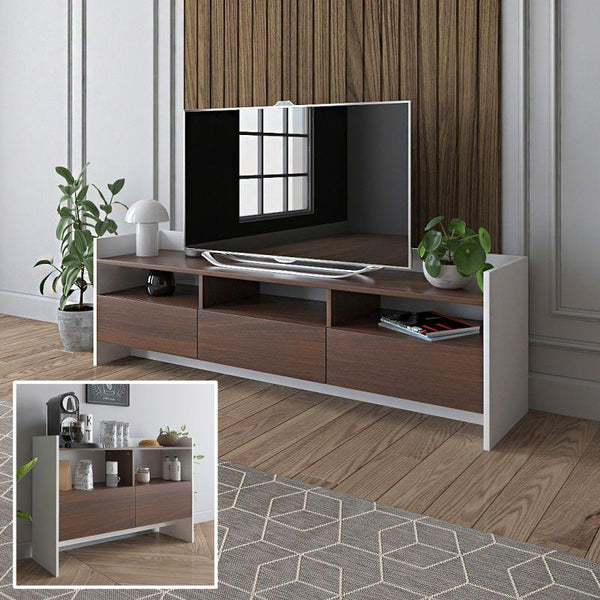 TV Table and Coffee Corner Set, White and Brown: By Alhome - Zrafh.com - Your Destination for Baby & Mother Needs in Saudi Arabia