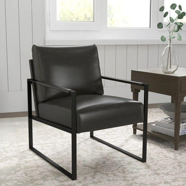 Onyx Black Leather Chair Swedish Wood By Alhome - Zrafh.com - Your Destination for Baby & Mother Needs in Saudi Arabia