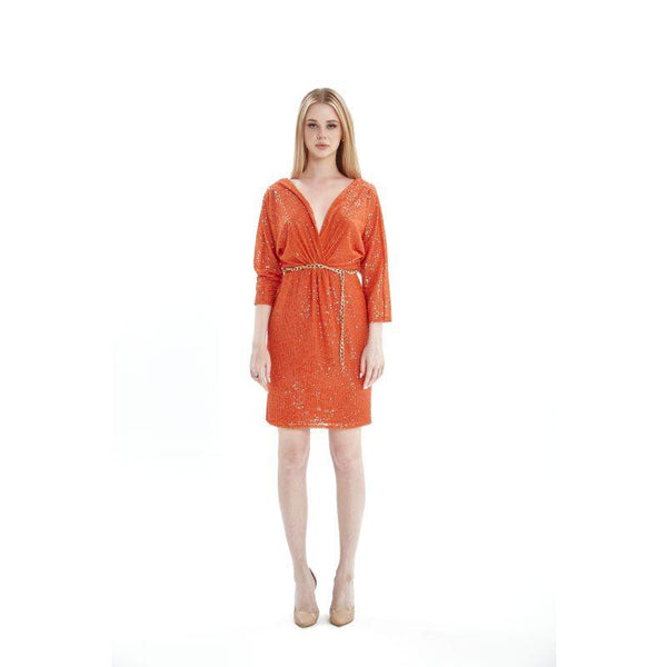 Londonella Women's Short Summer Dress Medium Sleeves - Orange - Lon100295 - Zrafh.com - Your Destination for Baby & Mother Needs in Saudi Arabia