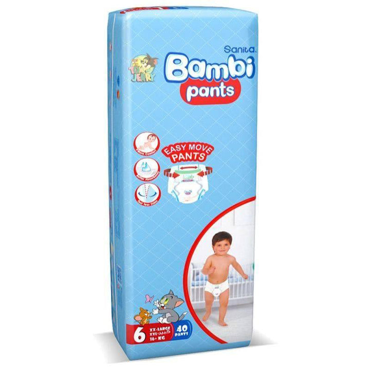 Sanita Bambi Baby Diaper Pants Jumbo Pack #6 Size 2XL, 16+ KG, 40 Diapers - ZRAFH