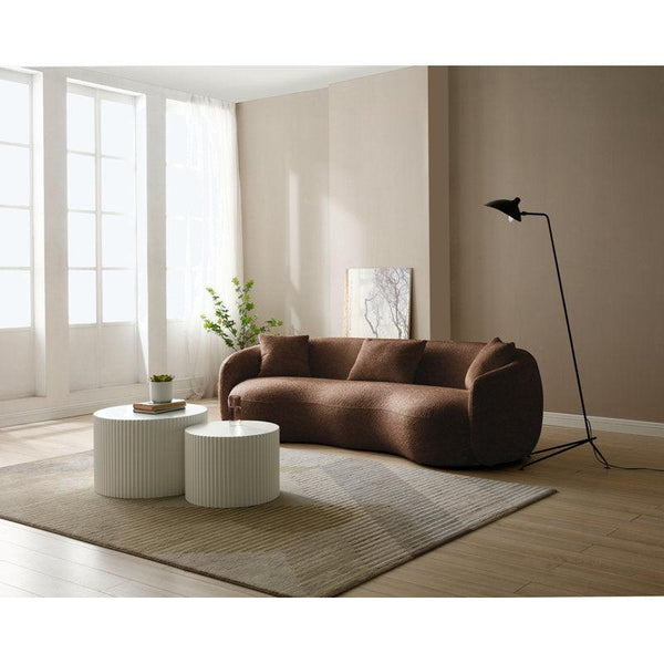 Earthy Elegance: 3-Seater Bouclé Sofa in Rich Brown By Alhome - Zrafh.com - Your Destination for Baby & Mother Needs in Saudi Arabia