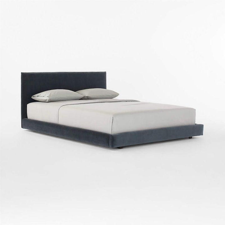 Slate Grey Velvet Bliss: Swedish Wood Super King Bed (200x200x140) by Alhome - Zrafh.com - Your Destination for Baby & Mother Needs in Saudi Arabia