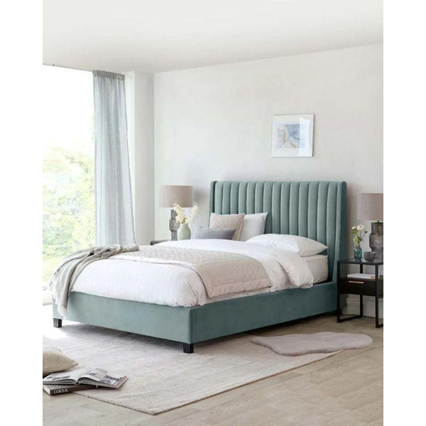 Queen Bed in Green Velvet with Swedish Wood Frame By Alhome - Zrafh.com - Your Destination for Baby & Mother Needs in Saudi Arabia