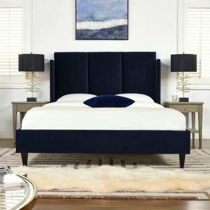 Blue Velvet Retreat: Swedish Wood Velvet Blue King Bed By Alhome - Zrafh.com - Your Destination for Baby & Mother Needs in Saudi Arabia