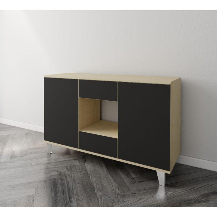 Black and Beige Coffee Corner with Two Doors and Two Sliding Drawers By Alhome - Zrafh.com - Your Destination for Baby & Mother Needs in Saudi Arabia