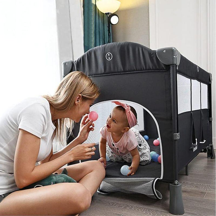 Teknum 4 in 1 Baby Bedside Co-Sleeper Bassinet and Playpen With Rocker - Grey - Zrafh.com - Your Destination for Baby & Mother Needs in Saudi Arabia