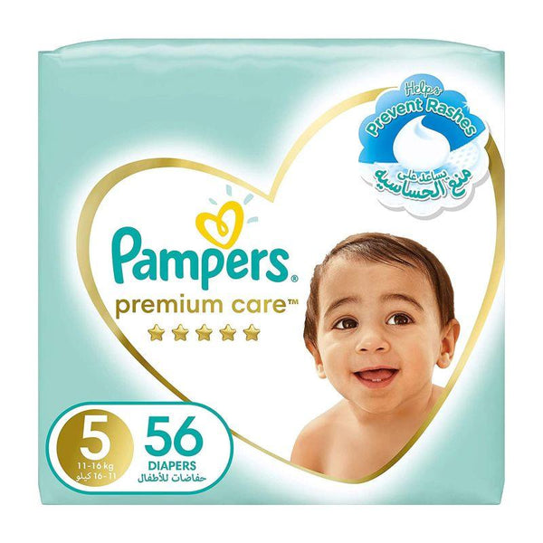 Pampers Premium Care Taped Diapers - Size 5 - 56 Pieces - Zrafh.com - Your Destination for Baby & Mother Needs in Saudi Arabia