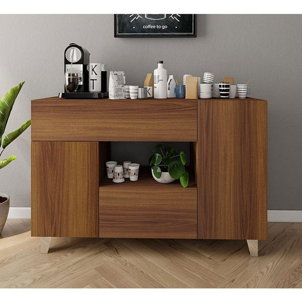 Elegant Brown Coffee Corner with Two Shelves and Two Drawers By Alhome - Zrafh.com - Your Destination for Baby & Mother Needs in Saudi Arabia