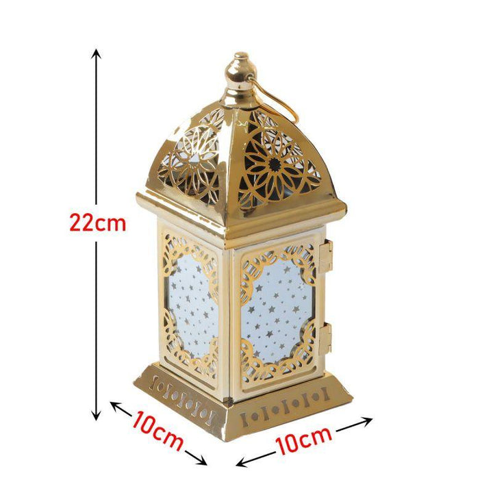 Steel Ramadan Lantern With Led Light - Gold - 22X10X10 Cm - By Family Ship - Zrafh.com - Your Destination for Baby & Mother Needs in Saudi Arabia