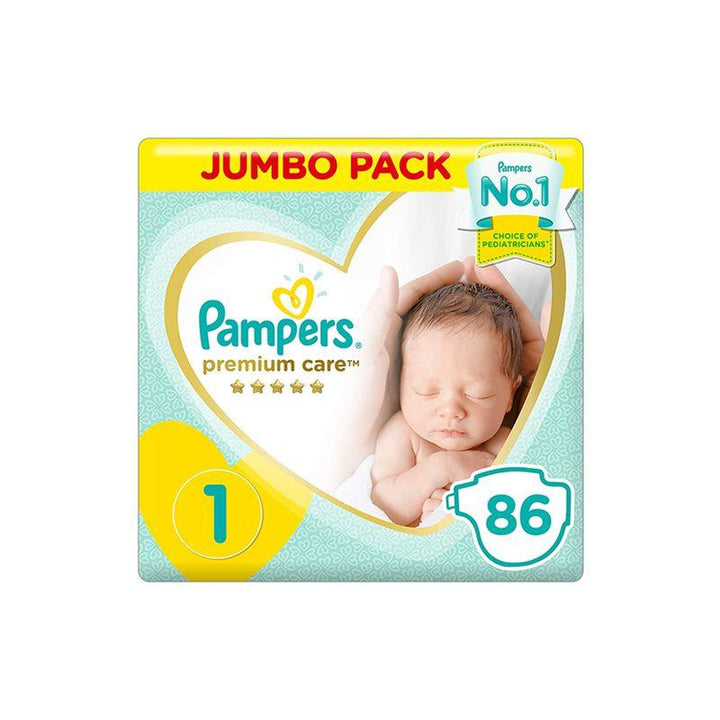 Pampers Premium Care Taped Diapers Newborn - Size 1 - 86 Pieces - Zrafh.com - Your Destination for Baby & Mother Needs in Saudi Arabia