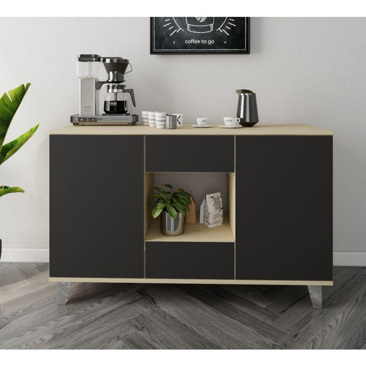 Black and Beige Coffee Corner with Two Doors and Two Sliding Drawers By Alhome - Zrafh.com - Your Destination for Baby & Mother Needs in Saudi Arabia