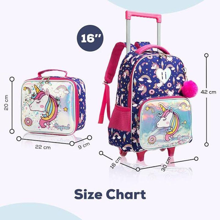 Eazy Kids Trolley School Bag Lunch Bag & Pencil Case Unicorn Chrome - 16" - Set Of 3 - Blue - Zrafh.com - Your Destination for Baby & Mother Needs in Saudi Arabia