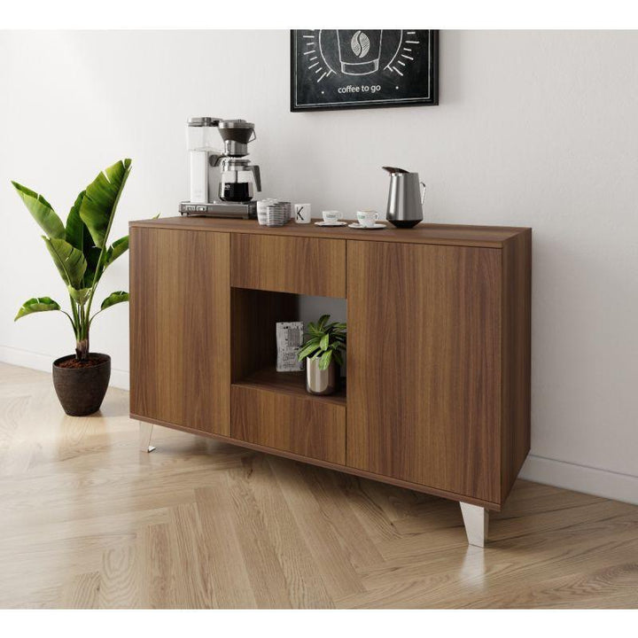 Brown Coffee Corner with Two Doors and Two Sliding Drawers By Alhome - Zrafh.com - Your Destination for Baby & Mother Needs in Saudi Arabia