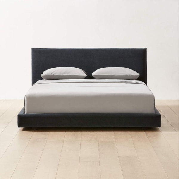 Slate Grey Velvet Bliss: Swedish Wood Super King Bed (200x200x140) by Alhome - Zrafh.com - Your Destination for Baby & Mother Needs in Saudi Arabia