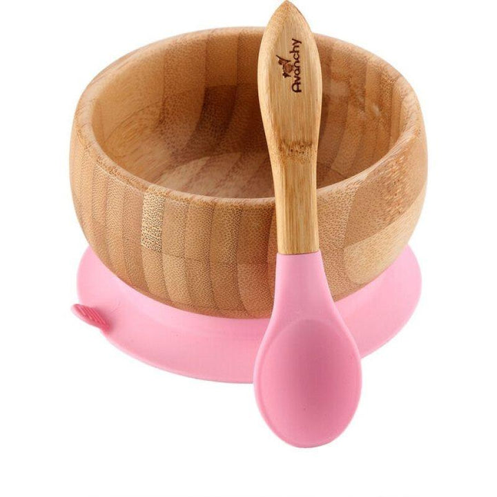 Avanchy Baby Bamboo Stay Put Suction Bowl + Spoon - ZRAFH