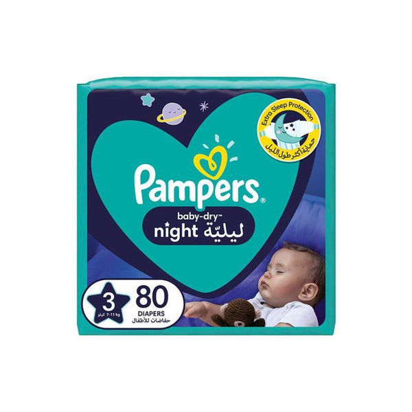 Pampers Baby-Dry Overnight Diapers for Extra Protection During Sleep - Size 3 - 80 Count - Zrafh.com - Your Destination for Baby & Mother Needs in Saudi Arabia