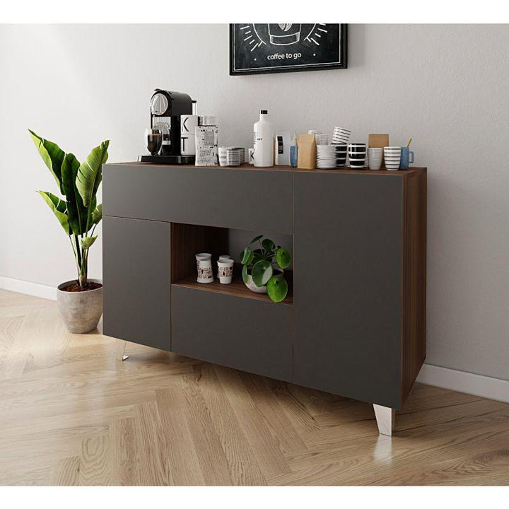 Coffee Corner with Two Shelves and Two Drawers (Brown and Black) By Alhome - Zrafh.com - Your Destination for Baby & Mother Needs in Saudi Arabia