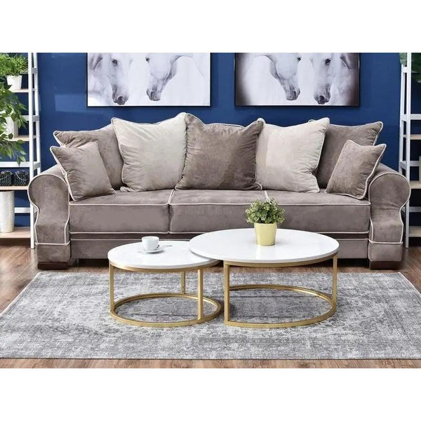 Iron and Marble Wood Coffee Tables set 2 Pieces - Gold and White By Alhome - Zrafh.com - Your Destination for Baby & Mother Needs in Saudi Arabia