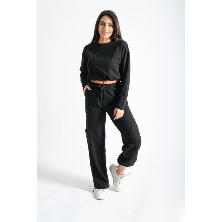 Londonella High Neck Sports Set With Elasticated drawstring waist - Black - 100195 - Zrafh.com - Your Destination for Baby & Mother Needs in Saudi Arabia