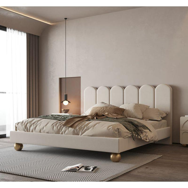 Light Beige Chanel Queen Bed (180x200x140) - A Tranquil Haven by Alhome - Zrafh.com - Your Destination for Baby & Mother Needs in Saudi Arabia