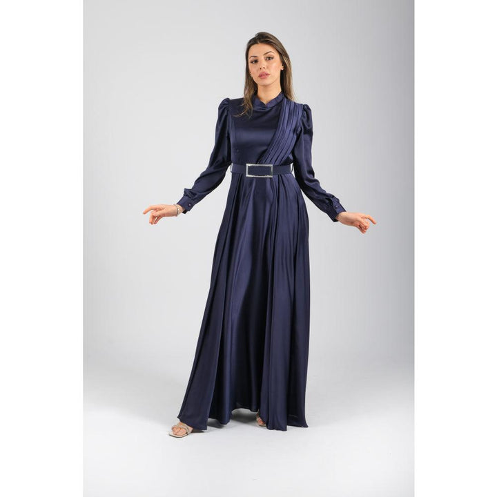 Londonella Women's Long Evening Dress with Long Sleeves & Waist Belt - Navy Blue - 100281 - Zrafh.com - Your Destination for Baby & Mother Needs in Saudi Arabia