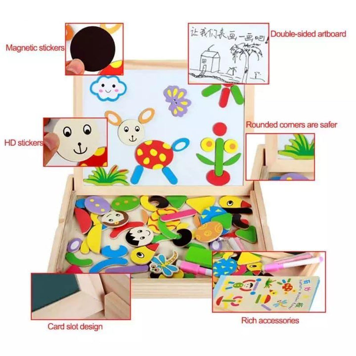 Babylove 3D Magnetic Wooden Drawing Board Letters And Numbers Puzzle Set Double-Sided Blackboard - 33-2230 - ZRAFH